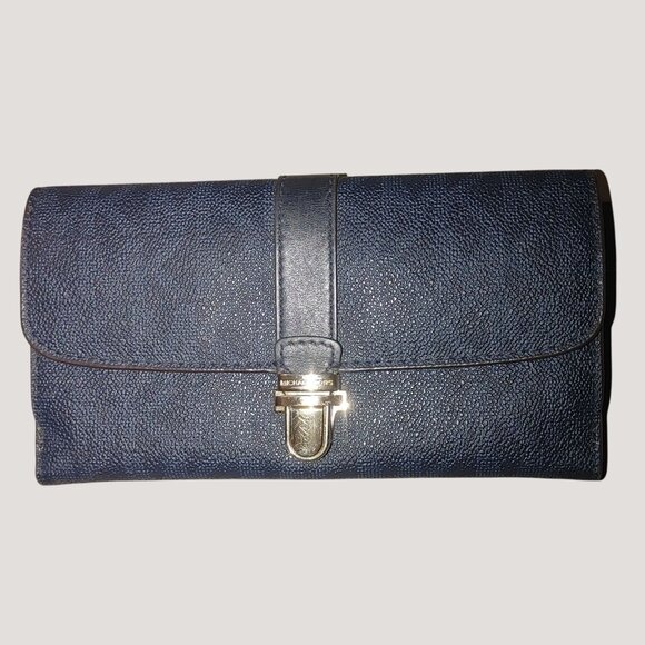 Michael Kors Handbags - Michael Kors Long Wallet Navy Blue Leather Snap Closure Multiple Card Slots